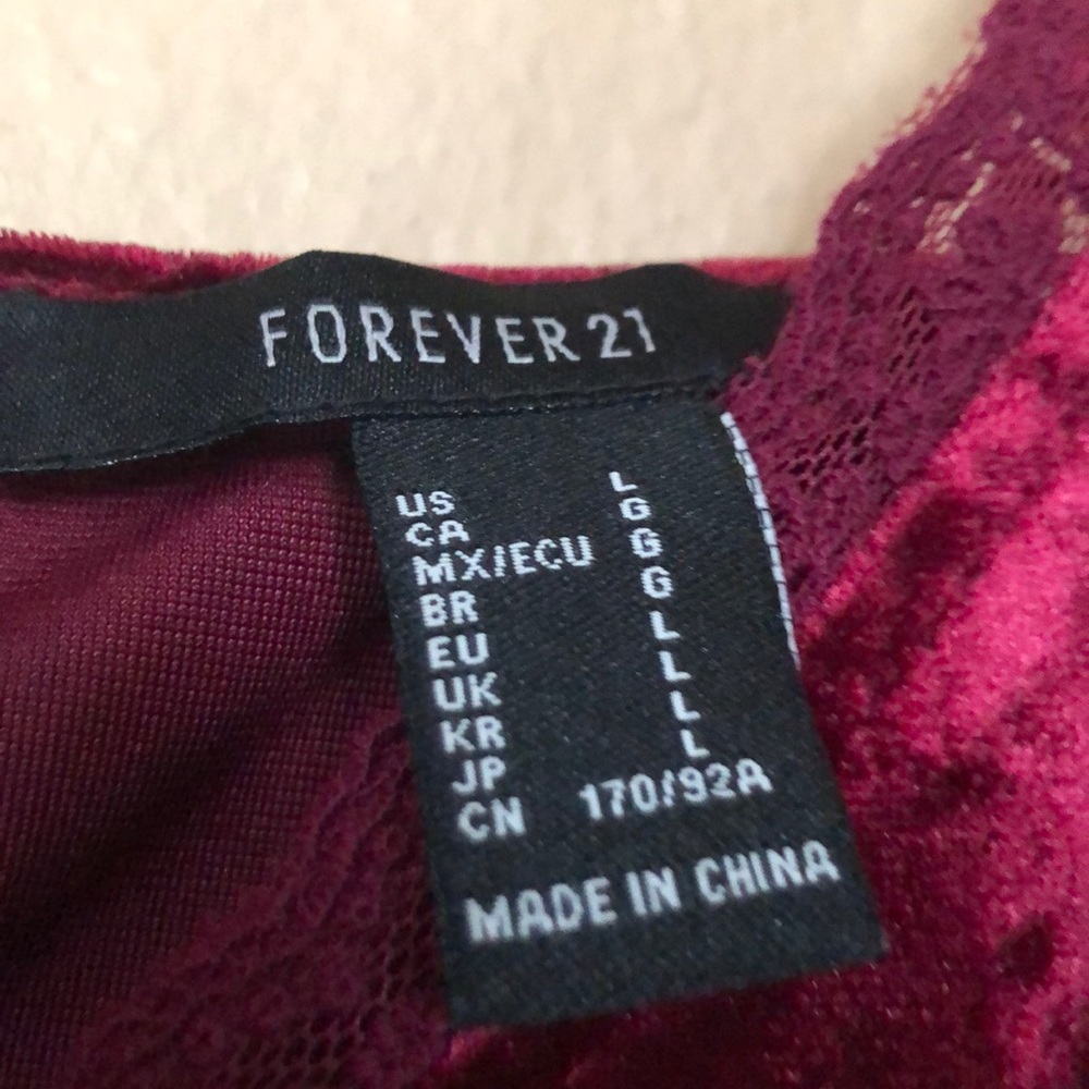 Forever 21 Burgundy Velour Mini Dress with Lace Trimmings - L - Picture 4 of 5